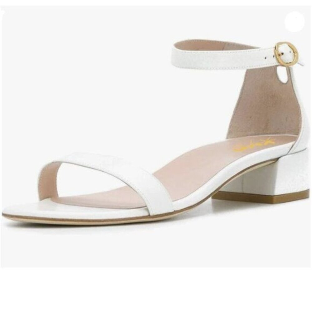 XYD Heels for Women Open Toe Sandals Buckled Low Chunky Block Pump Shoes White